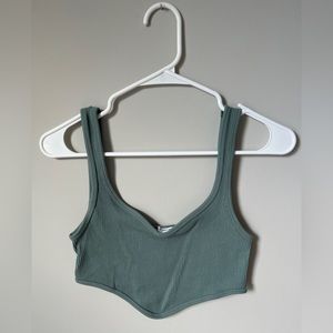 ZARA Muted Teal Stretchy Ribbed Crop Top